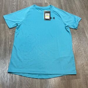 Boys Under Armour Tech 20 SS T Shirt Aqua Blue Youth Medium M UA‎ 1363284